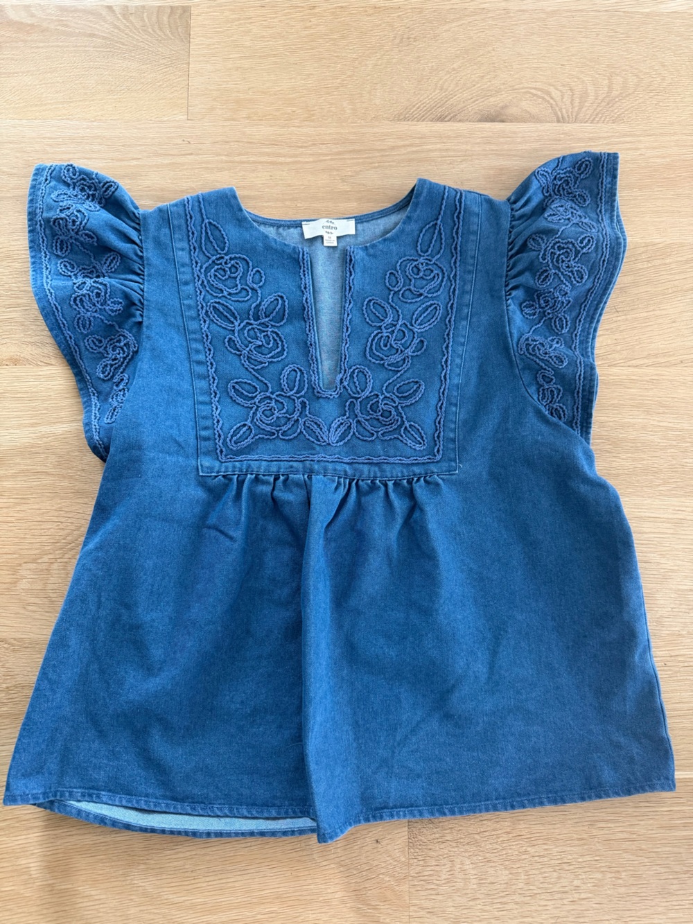 bohme Indigo Embroidered Flutter-Sleeve Women’s Top Size M